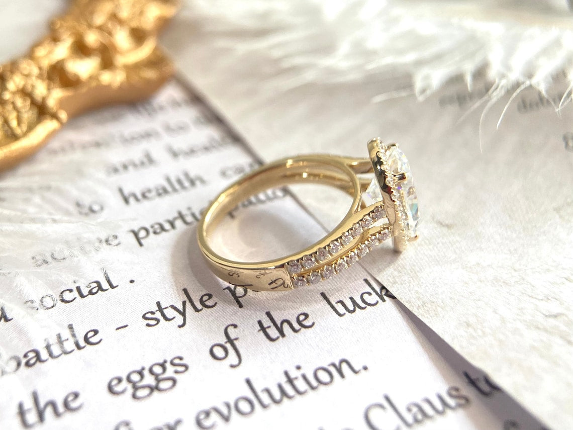 Stunning 3.0 CT Pear Moissanite Engagement Ring with Halo & Pave Design 2