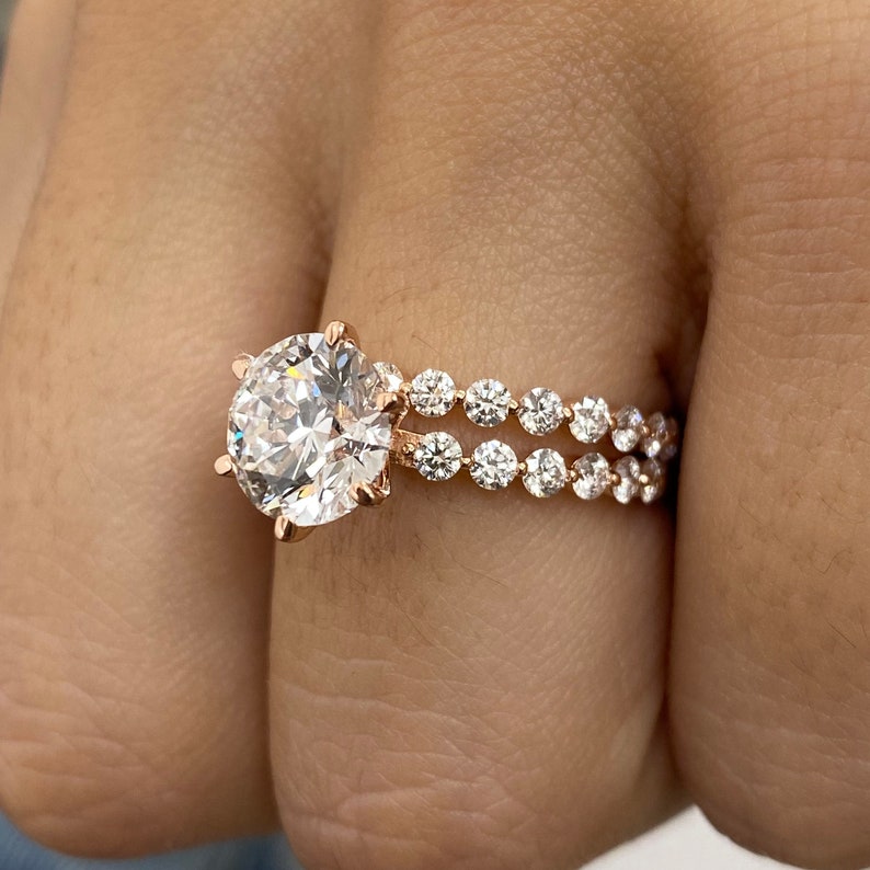 Classic 2.0 CT Round Moissanite Engagement Ring with Dainty Pave Design 4