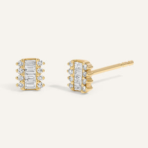 0.30 TCW Round & Baguette Cut Moissanite Cluster Stud Earrings in Gold