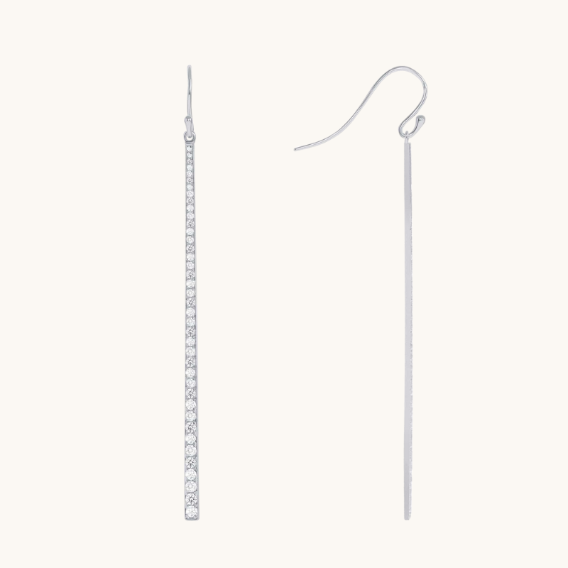 1.0 TCW Round Cut Moissanite Bar Dangle Earrings in Gold 2