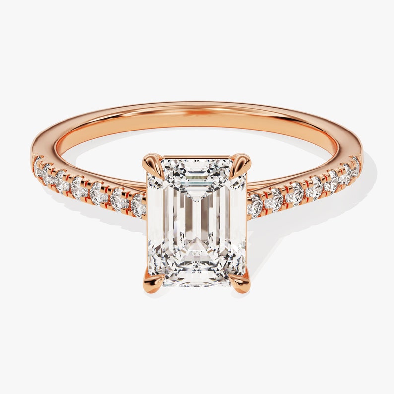 Stunning 1.0-2.0 CT Emerald Moissanite Engagement Ring with Pave Design 5