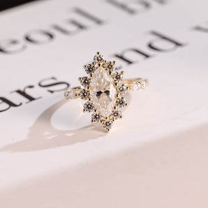 Stunning 1.0 - 2.0 CT Marquise Moissanite Engagement Ring with Pave & Hidden Halo Design