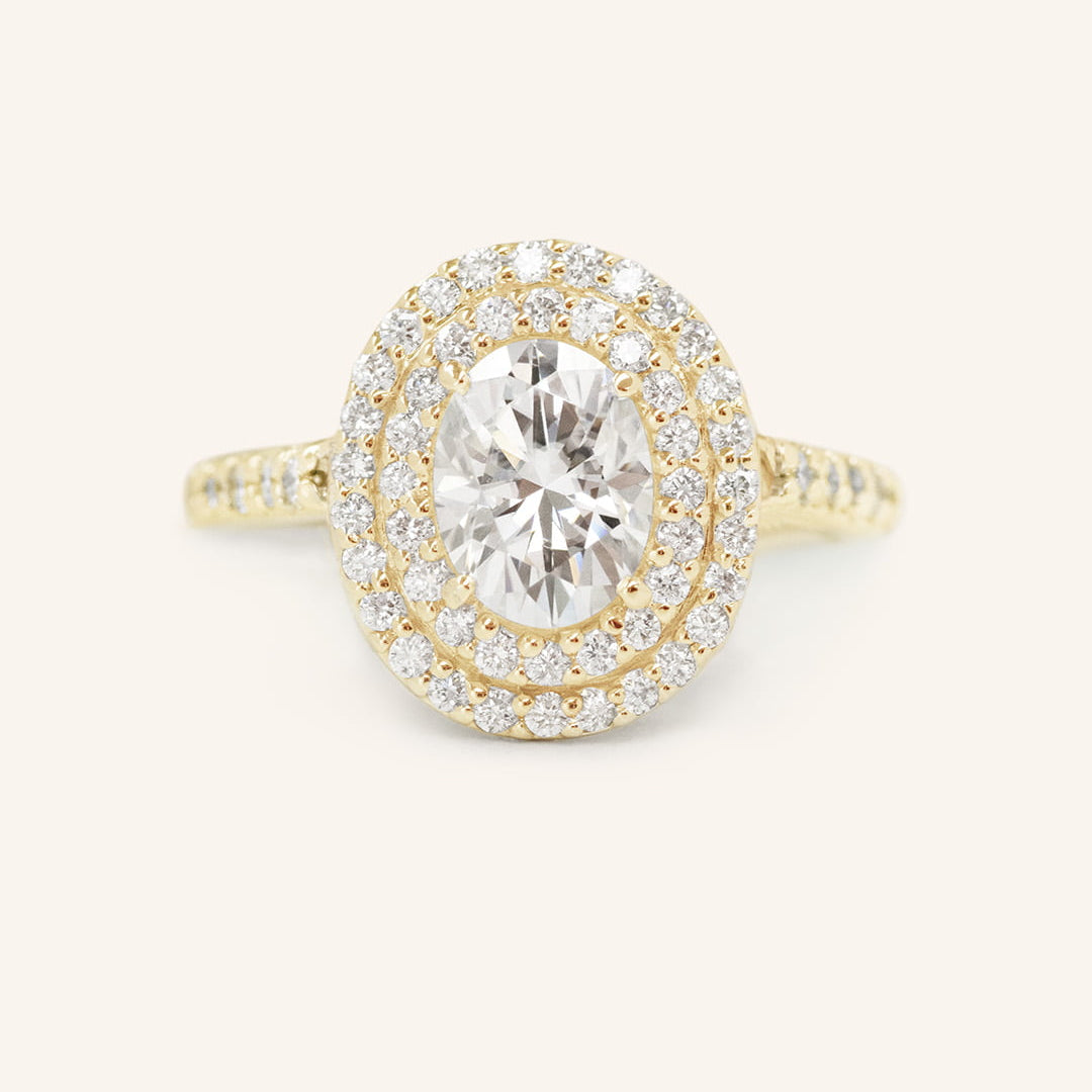 Stunning 1.0 CT Oval  Moissanite Engagement Ring with Double Halo and Pave Design 1