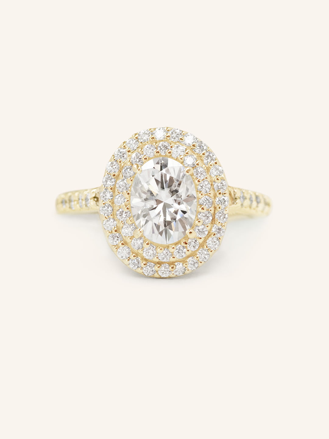 Stunning 1.0 CT Oval  Moissanite Engagement Ring with Double Halo and Pave Design 1