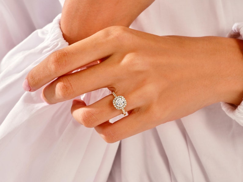 1.0 CT Round Cut Moissanite Halo Bridal Ring Set with Half Eternity Wedding Bands 5