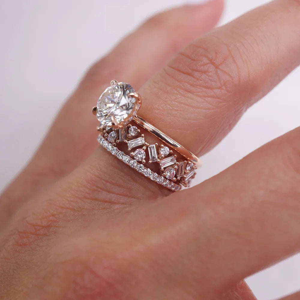 Stunning 0.50 CT Round & Baguette Moissanite Stones Tiara Wedding Band 2
