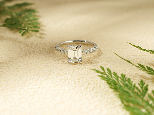 Stunning 1.0 - 2.0 CT Emerald Moissanite Engagement Ring with Hidden Halo Design 1