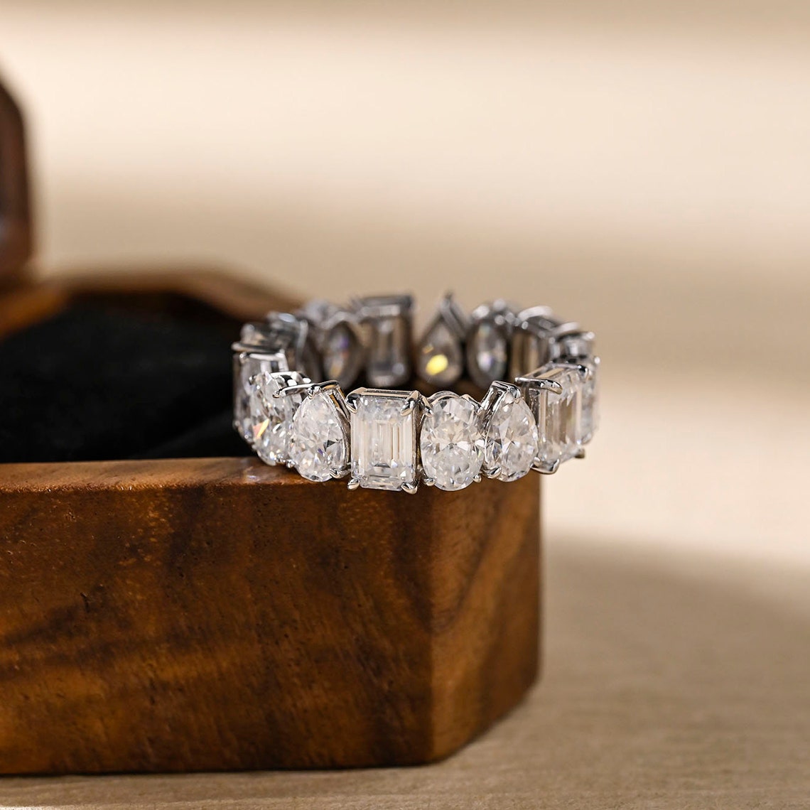0.4 TCW Oval Pear & Emerald Cut Moissanite Bridal Wedding Band With Pave Style 2