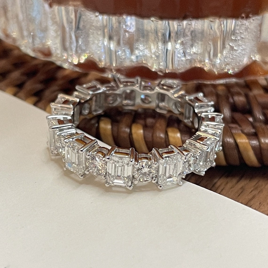 0.7 TCW Emerald & Round Cut Moissanite Bridal Wedding Band 2