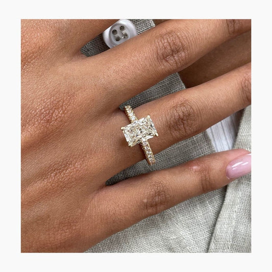 Classic 2.0 CT Radiant Moissanite Engagement Ring with Hidden Halo & Pave Design 2