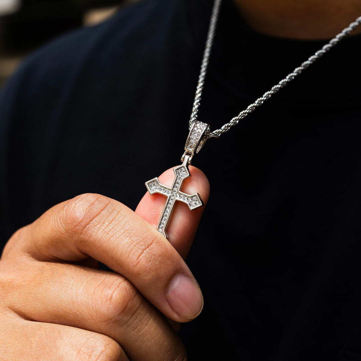 1.5 CT Round Moissanite CrossStyle Silver Pendant for Him 4