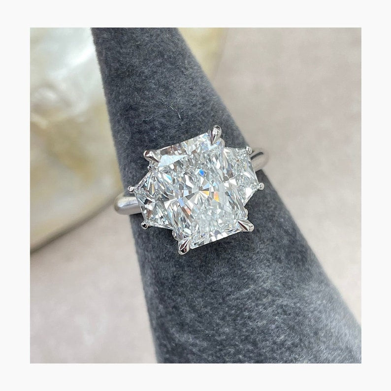 Stunning 4.0 CT Radiant Moissanite Engagement Ring with Three Stone Design 3