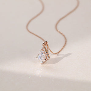 1.20 TCW Kite Moissanite Diamond Halo Pendant Necklace in Solid Gold