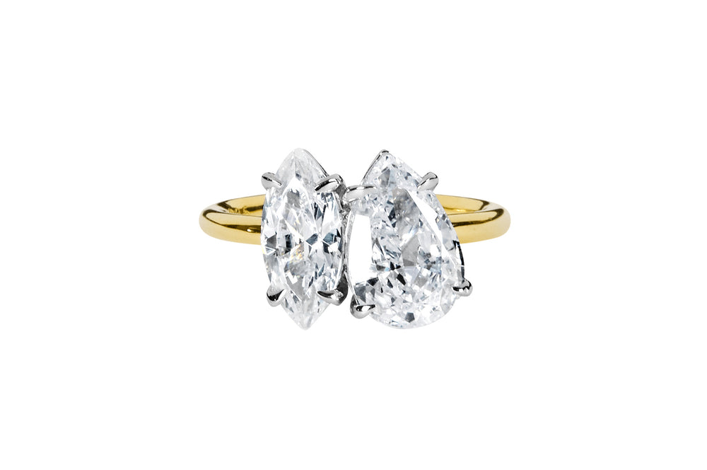 Pear & Marquise Cut Two Stone Style Cubic Zirconia in 925 Sterling Silver Ring 3