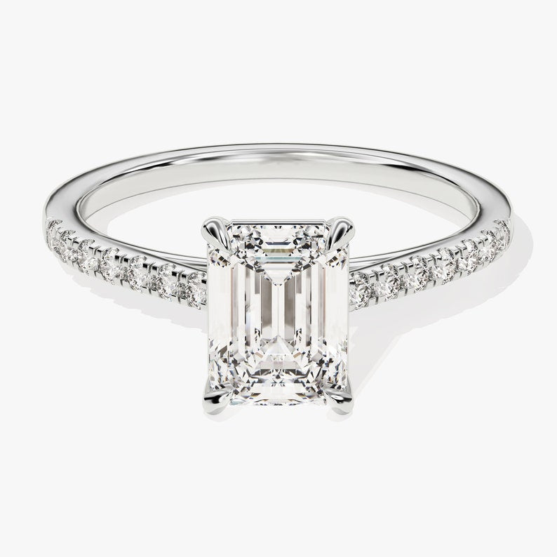 Stunning 1.0-2.0 CT Emerald Moissanite Engagement Ring with Pave Design 4