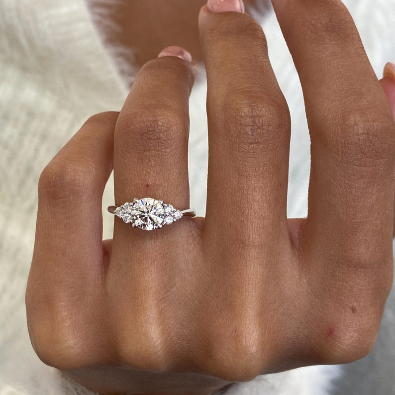 Classic 2.0 CT Round Moissanite Engagement Ring with Cluster Design 8