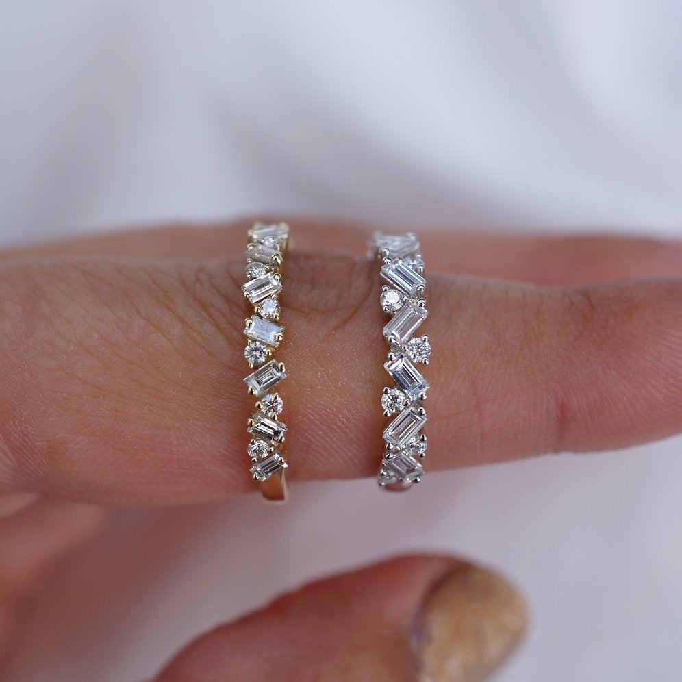 Classic 0.40 CT Round & Baguette Moissanite Stones Cluster Wedding Bands 5