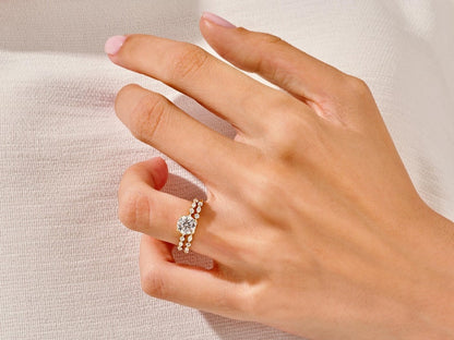 1.50 CT Round Cut Moissanite Pave Bridal Ring Set with Pave Wedding Bands 5
