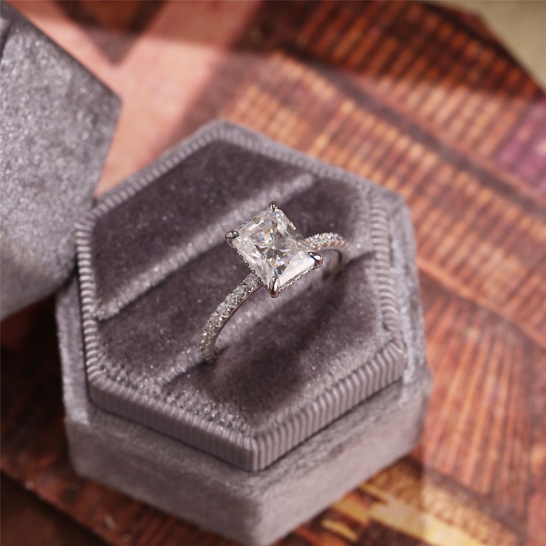 Stunning 4.0 CT Radiant Moissanite Engagement Ring with Pave Design 8