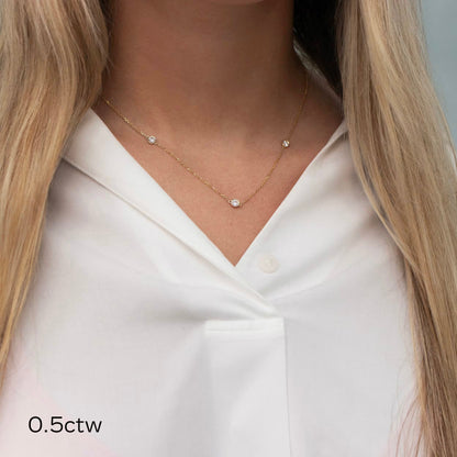 0.30 TCW Round Moissanite Diamond Floating Diamond Bezel Necklace in Solid Gold 3