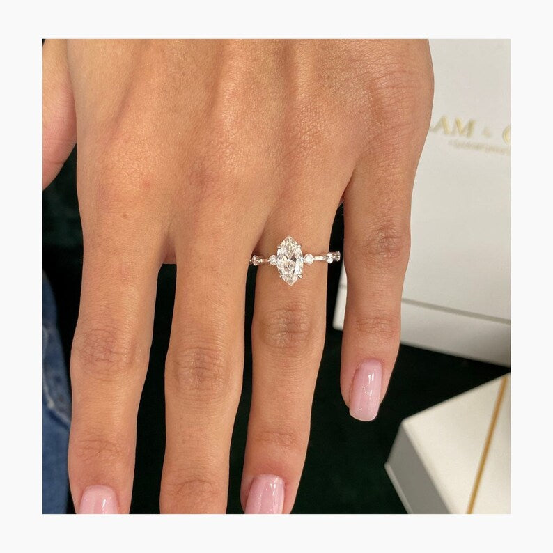Stunning 1.0 CT Marquise Moissanite Engagement Ring with Dainty Pave Design 5