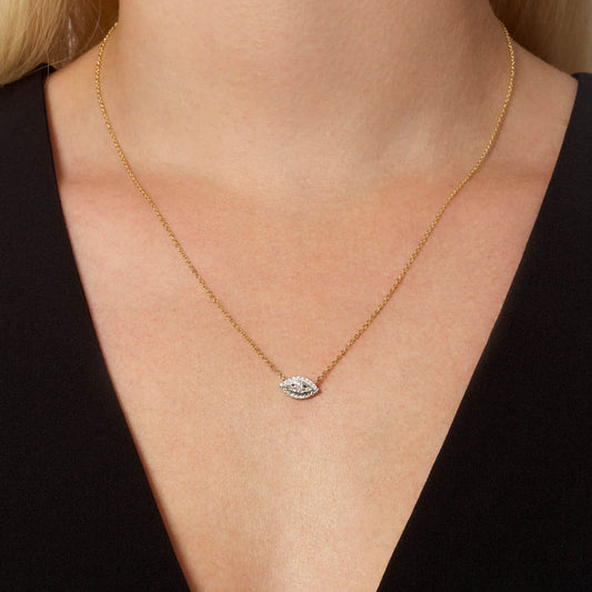 0.50 CT  Round Moissanite Diamond Halo Pendant Necklace in Solid Gold 1