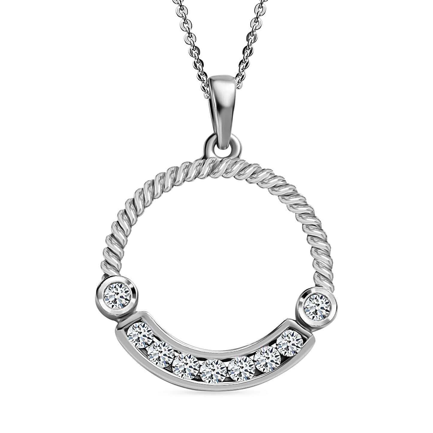 Round Cut Cubic Zirconia in 925 Sterling Silver Necklace 1