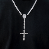 30 CT Round Moissanite Diamond Cross Style Silver Necklace For Him 2