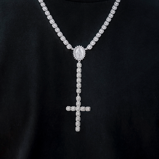 30 CT Round Moissanite Diamond Cross Style Silver Necklace For Him 2