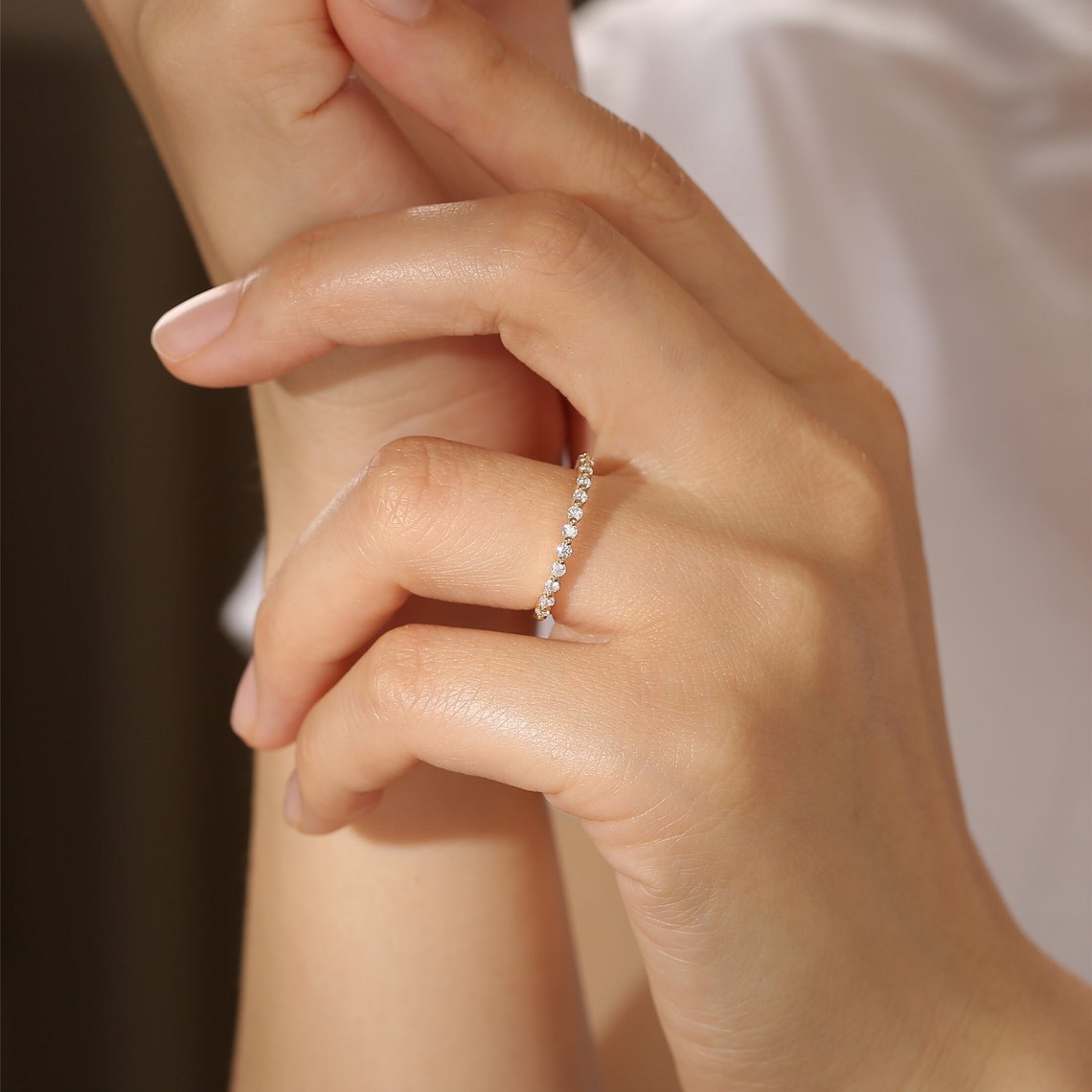 0.3 TCW Round Cut Moissanite Bridal Wedding Band With Half Eternity Style 6