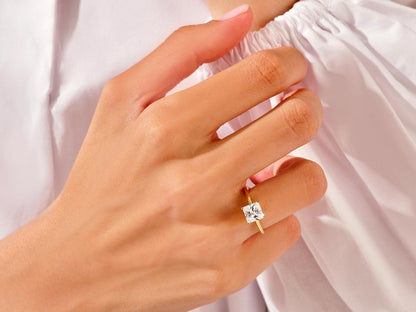 1.50 CT Princess Cut Moissanite Bridal Ring Set with Plain Wedding Bands 8