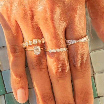 Stunning 1.19 TCW Round  & Heart & Baguette & Pear Moissanite Stones Half Eternity Wedding Band 4
