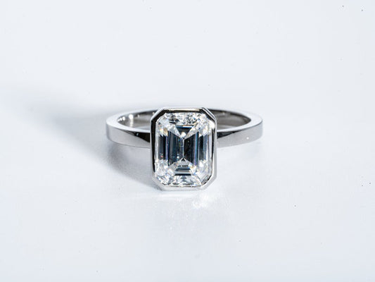 Classic 2.0 CT Emerald Moissanite Engagement Ring with Bezel Design 1