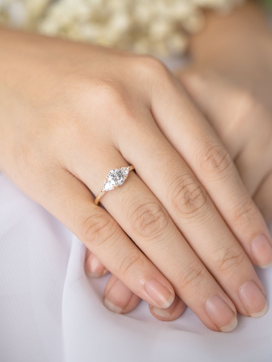 Stunning 1 CT Round Moissanite Engagement Ring With Three Stone Design 7