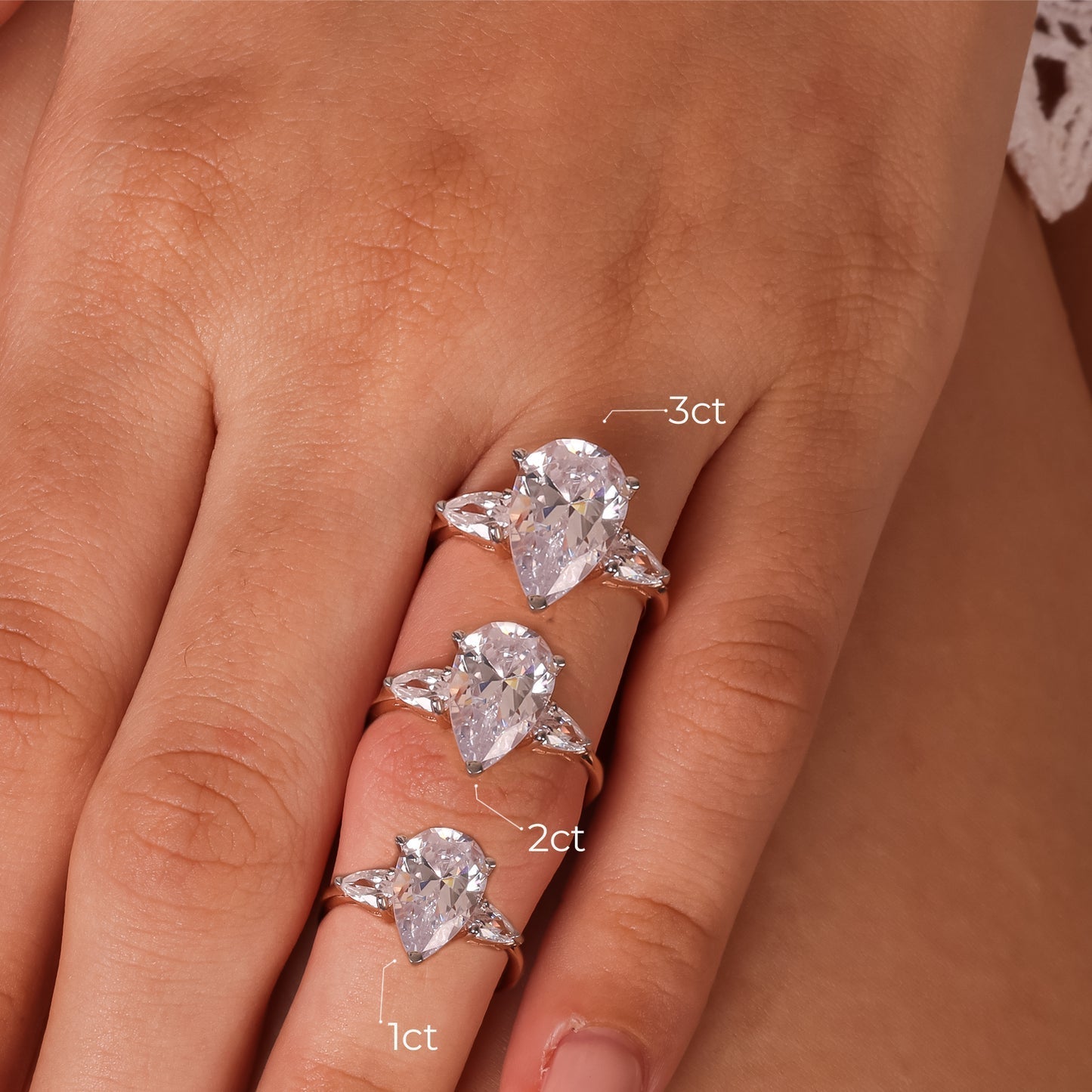 Stunning 2.0 CT Pear Moissanite Engagement Ring with Three Stone Design 6