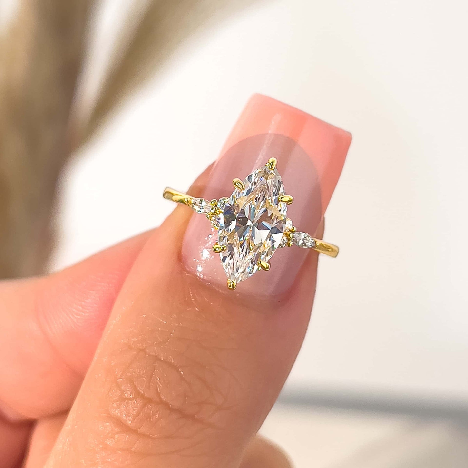Stunning 2.5 CT Marquise Moissanite Engagement Ring in Cluster Design 5