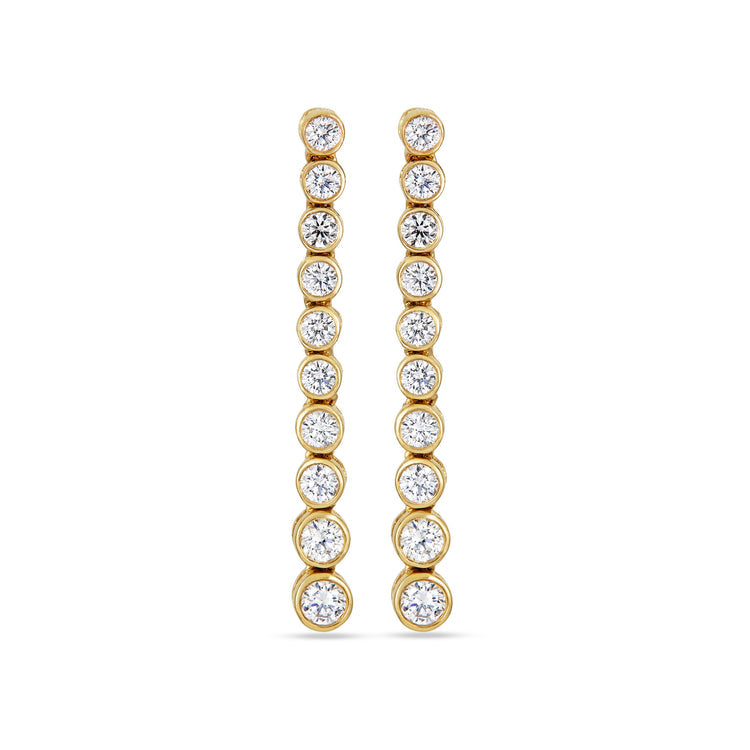 1.0 TCW Round Cut Moissanite Bezel Dangle Earrings in Gold 7