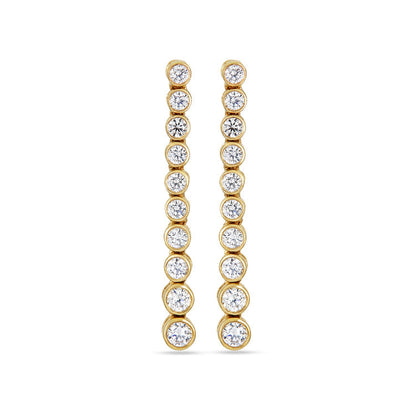 1.0 TCW Round Cut Moissanite Bezel Dangle Earrings in Gold 7