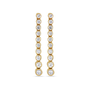 1.0 TCW Round Cut Moissanite Bezel Dangle Earrings in Gold