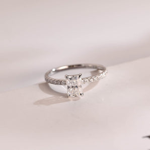 Stunning 1.0 - 2.0 CT Radiant Moissanite Engagement Ring with Pave Design