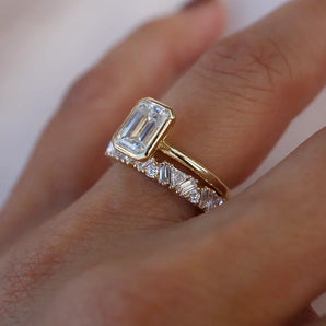 Stunning 0.4 TCW Baguette, Round & Trillion Moissanite Stones with Half Eternity Wedding Bands