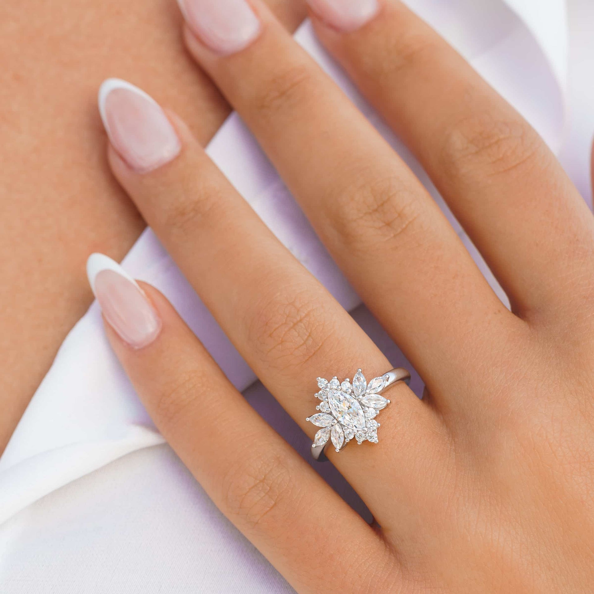Stunning 0.5 CT Marquise Moissanite Engagement Ring With Cluster Design 5