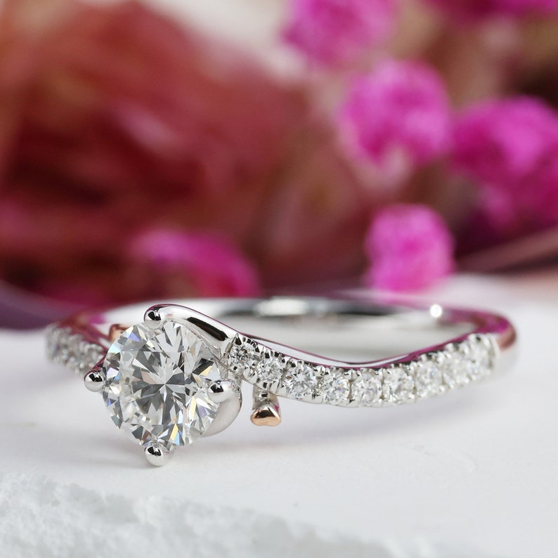 Stunning 0.50 CT Round Moissanite Engagement Ring with Pave Design 3