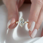 Marquise Cut 2 Carat Moissanite Ring – Floral Setting in Solid Gold 5