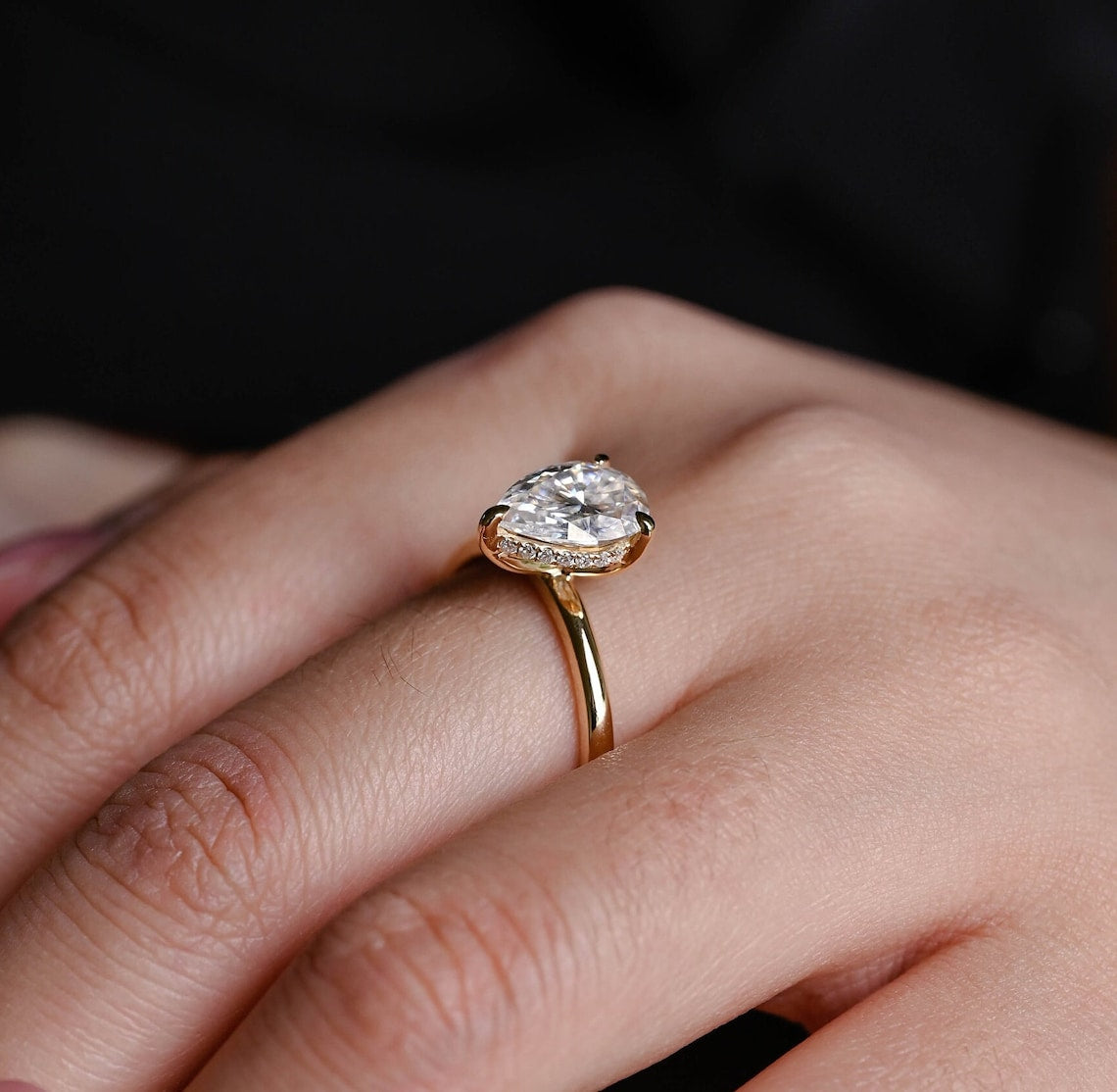 Stunning 3.0 CT Pear Moissanite Engagement Ring with Hidden Halo Design 9