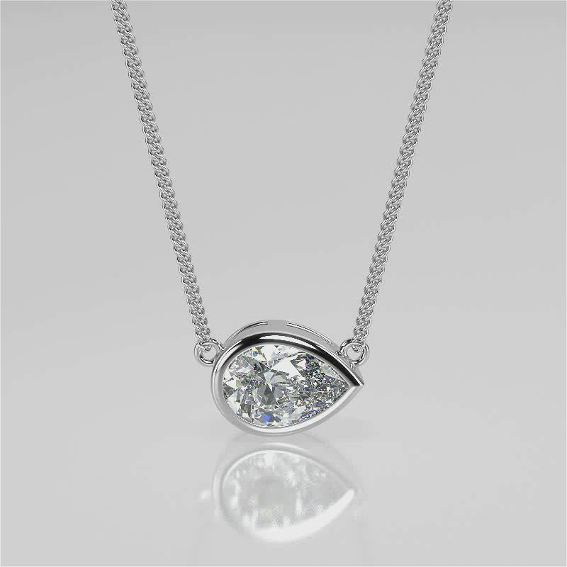 1.0 CT East West Pear Moissanite Diamond Bezel Pendant Necklace in Solid Gold 4
