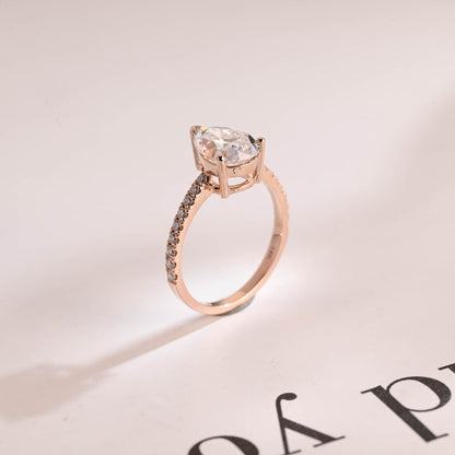 Stunning 1.0 - 2.0 CT Pear Moissanite Engagement Ring with Pave Design 7