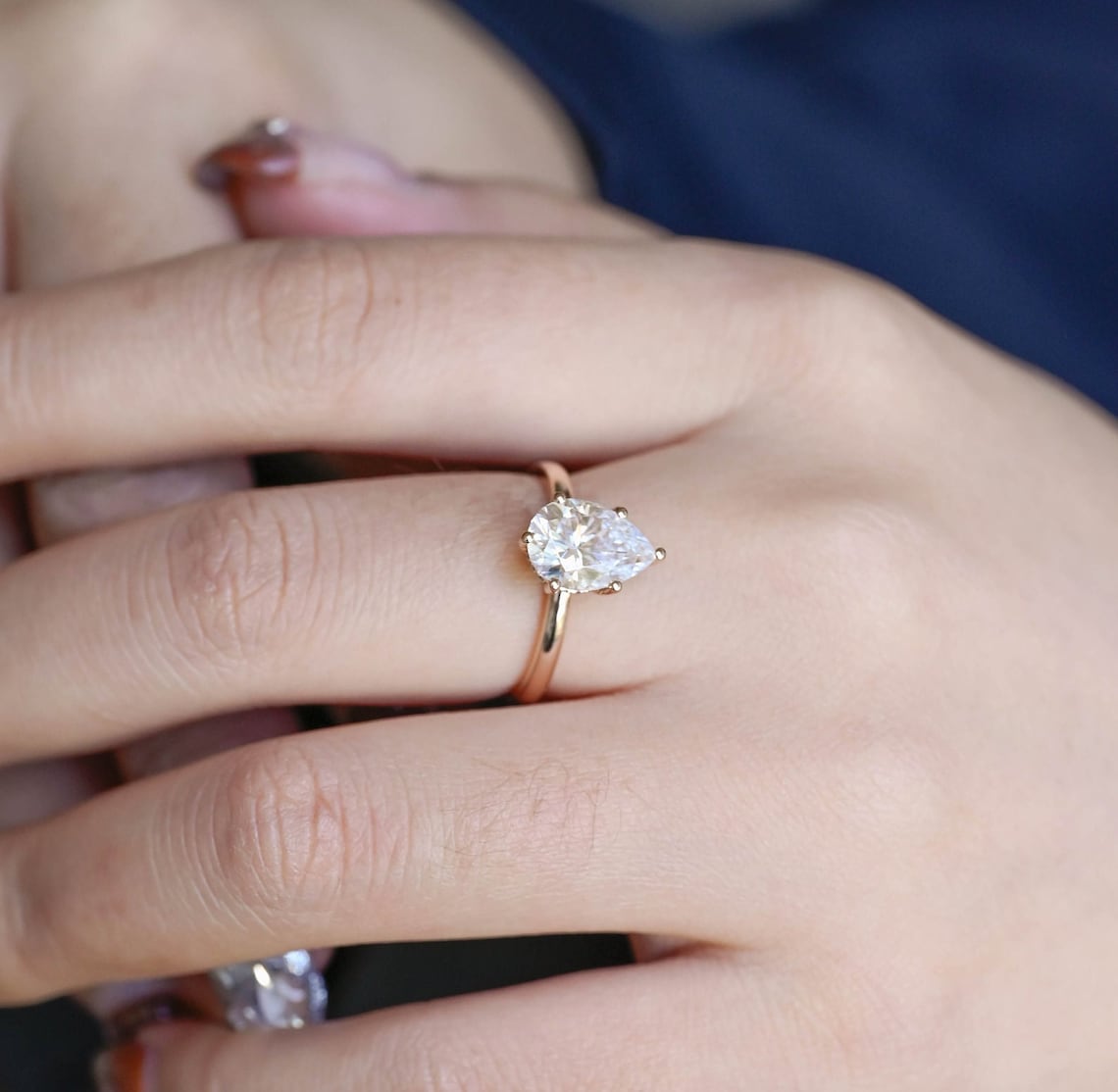 Stunning 3.0 CT Pear Moissanite Engagement Ring with Hidden Halo Design 9