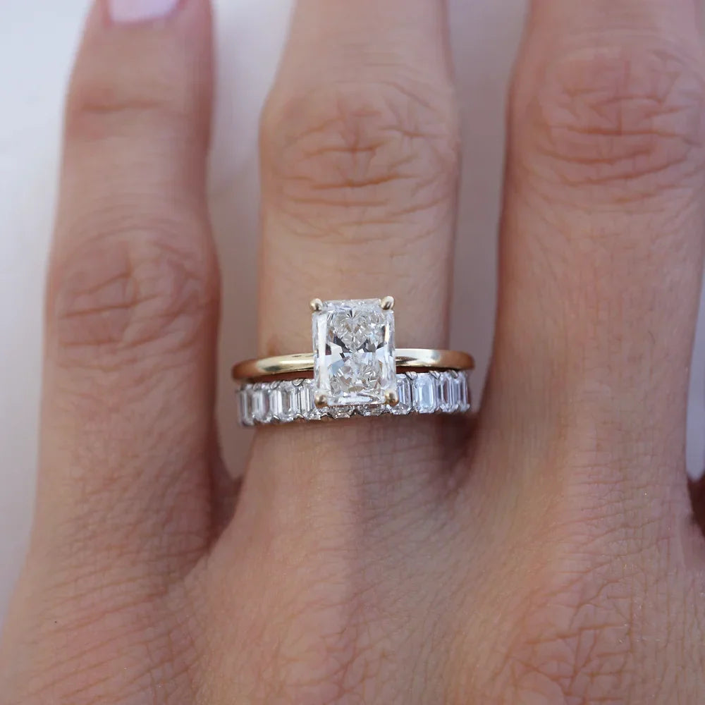 Stunning 0.60 CT Emerald Moissanite Stones Full Eternity Wedding Band 3