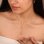 2.0 CT Pear Moissanite Diamond Lariat Pendant Necklace in Solid Gold 1